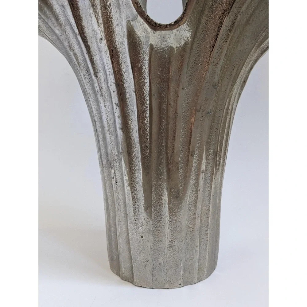 Postmodern Ginkgo Leaf Metal Vase Cast Aluminum? Sculptural Silver Decor 12.5
